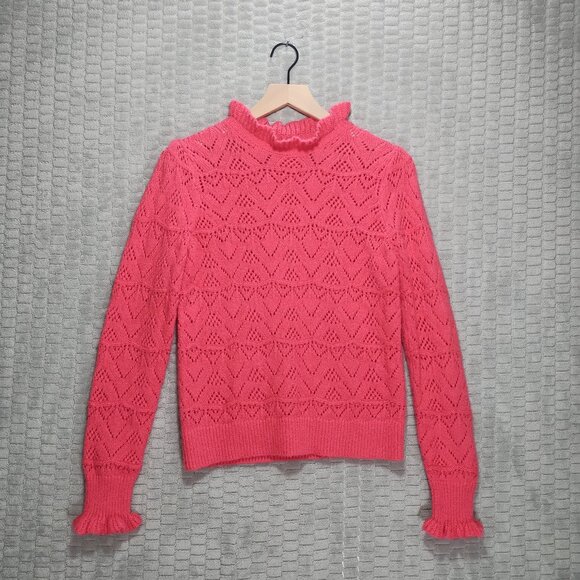 Sundance Blush Pink Pointelle Crochet Sweater-Ruffle Collar and Cuff-Sz S - Picture 1 of 8